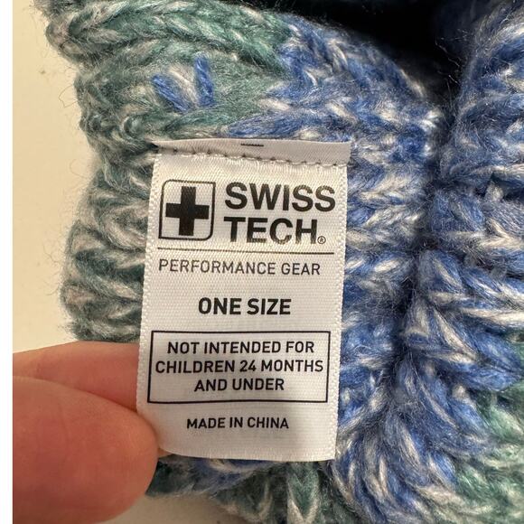 SWISS TECH Beanie & Mittens Set NWT Blue Green Toddler OS Ages 24 mos. & older - Picture 3 of 3